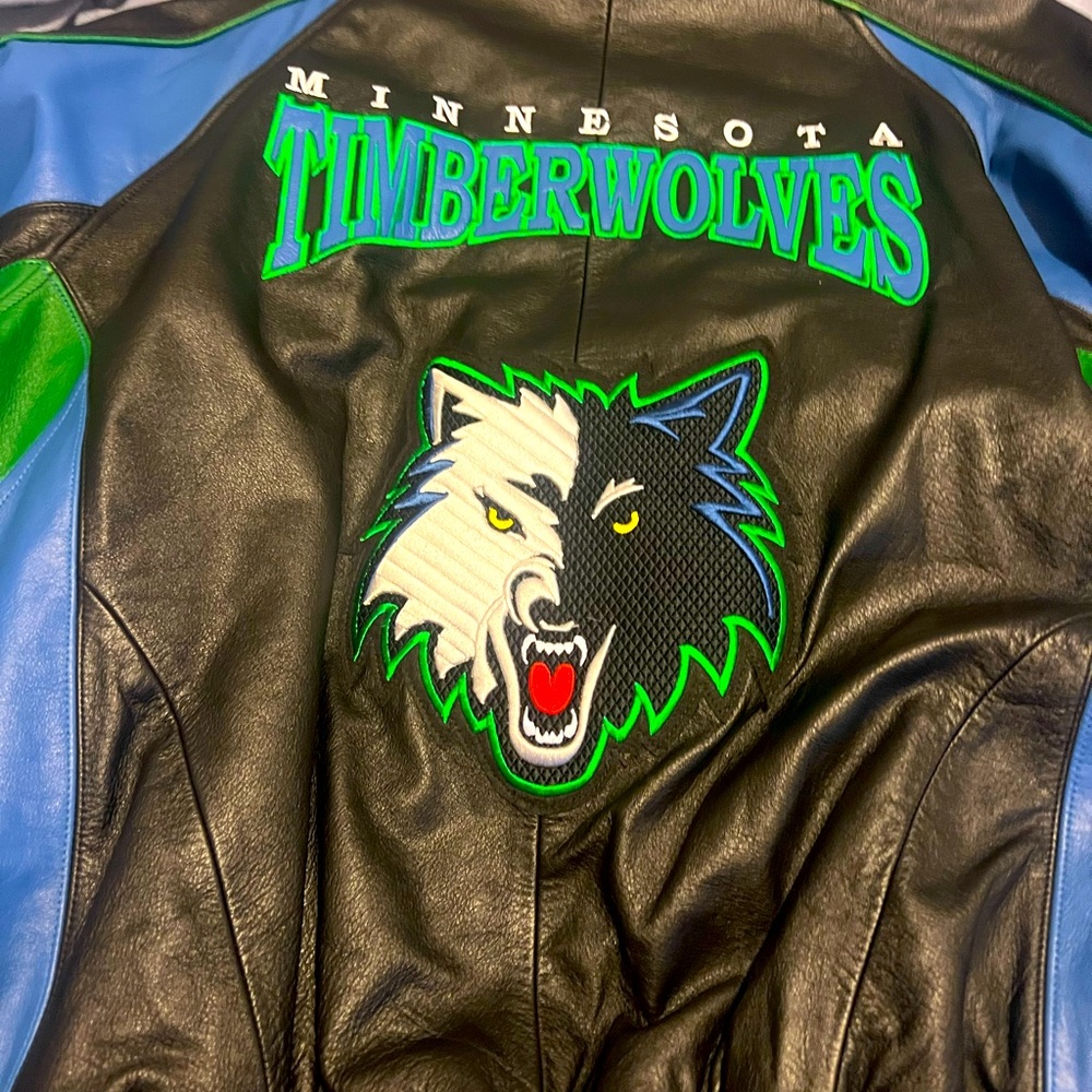 Leather timberwolves jacket